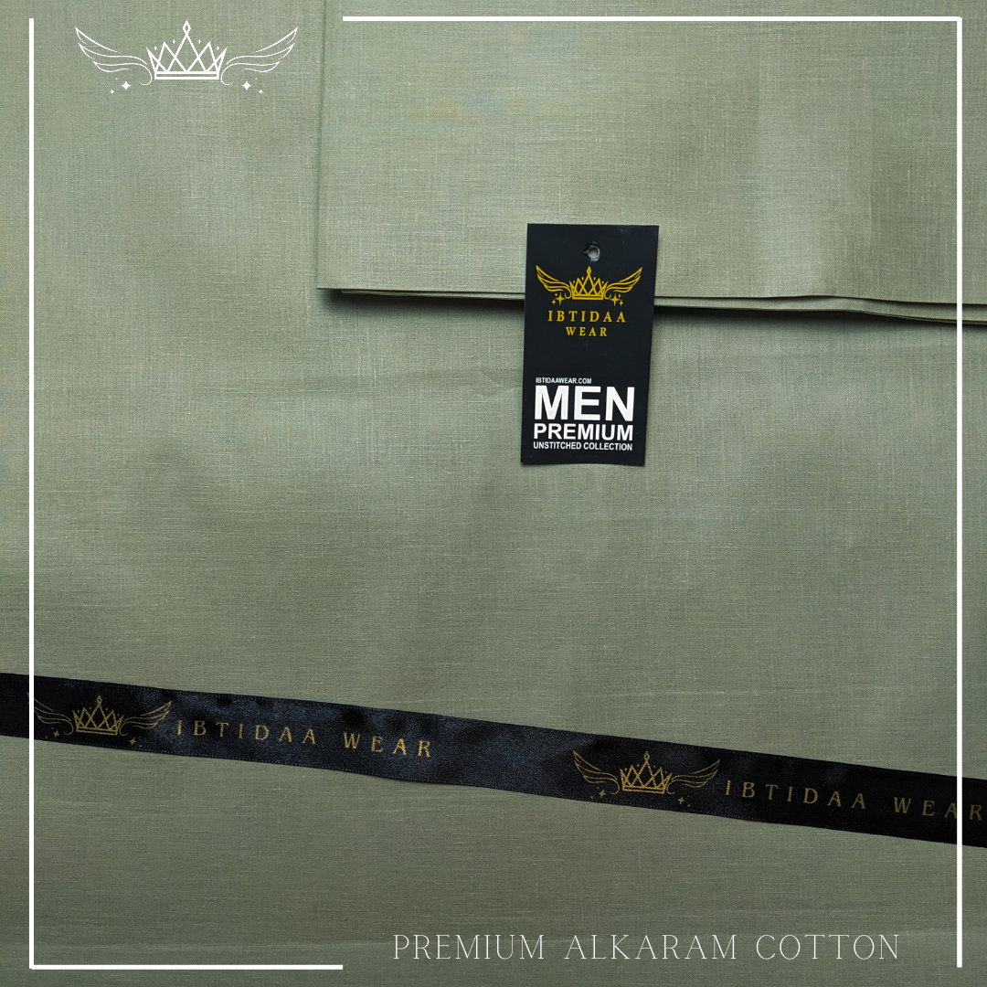 Men Unstitched Premium Alkaram Cotton - Dusty Green