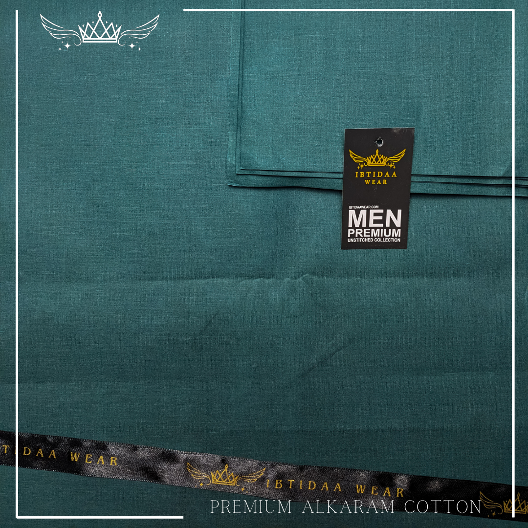 Men Unstitched Premium Alkaram Cotton - Mineral Green