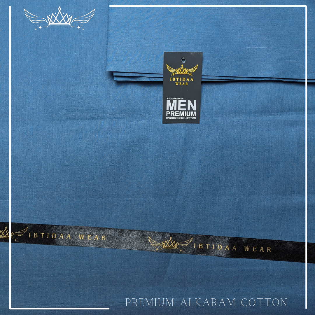 Men Unstitched Premium Alkaram Cotton - Dull Blue