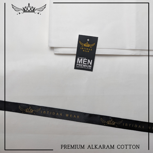 Men Unstitched Premium Alkaram Cotton - White