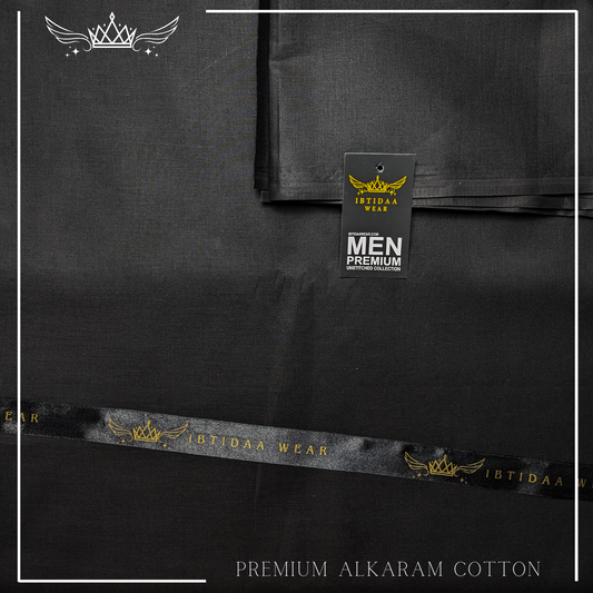 Men Unstitched Premium Alkaram Cotton - Jet Black