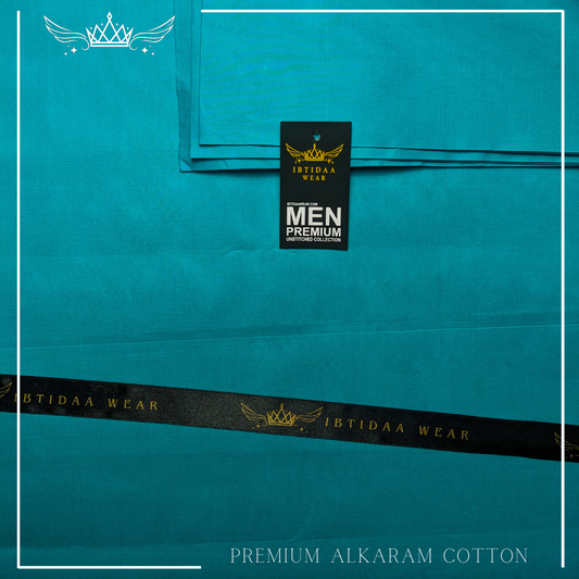 Men Unstitched Premium Alkaram Cotton - Cyan