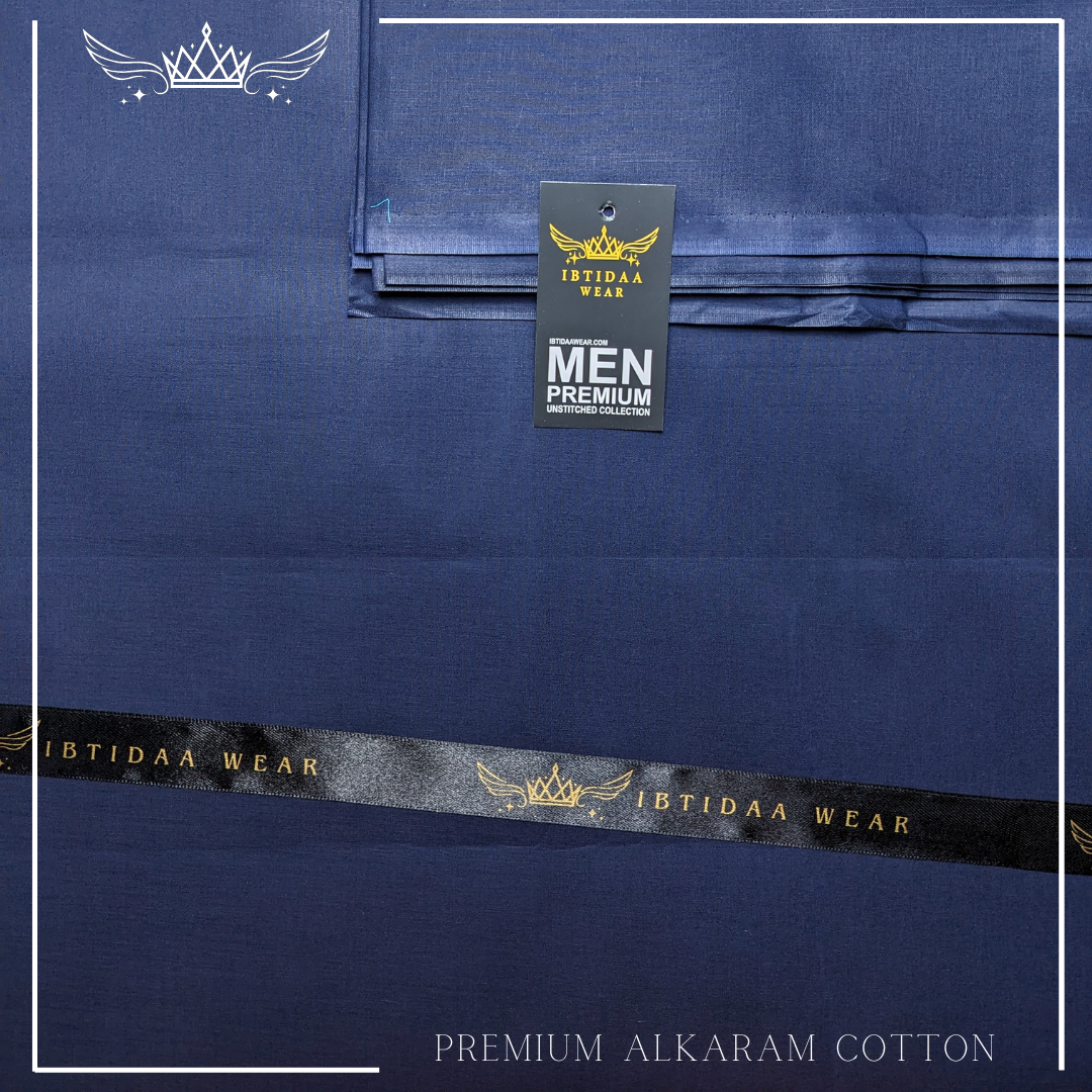 Men Unstitched Premium Alkaram Cotton - Dark Blue